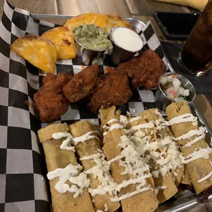 Sampler with no fried pickles, added extra flautas. Their flautas are my fave. Dipped in their yummy, creamy queso.