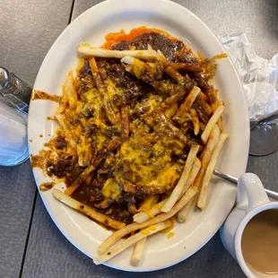 Chili Cheese fries. Does not look good, but taste good.