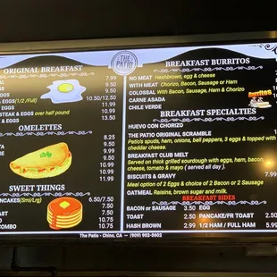 Breakfast menu