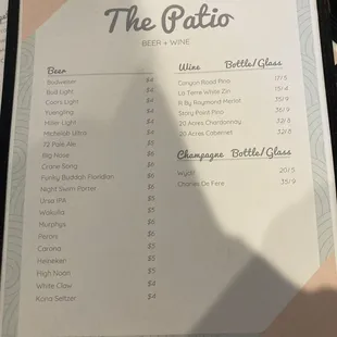Drink menu