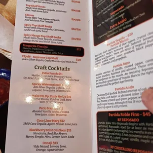 Drink menu, side 1