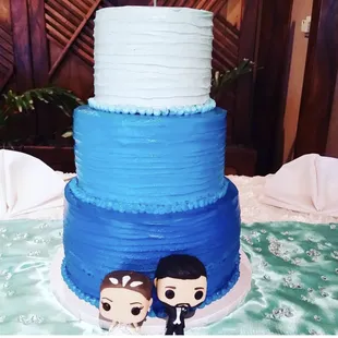 a wedding cake with a bride and groom