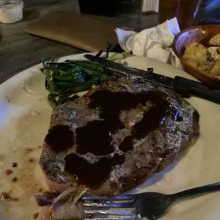 New York strip and steamed veggies