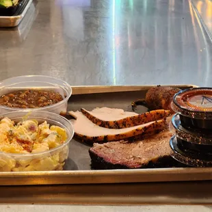 a variety of foods on a tray