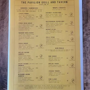 Menu as of January 2023