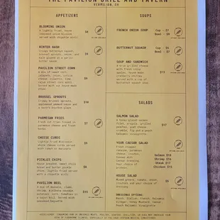 Menu as of January 2023