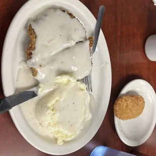 Fried steak and potatoes