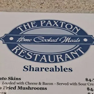 the menu for the restaurant