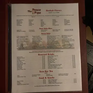 Hookah menu