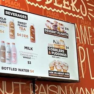 Menu, drinks flights and combos