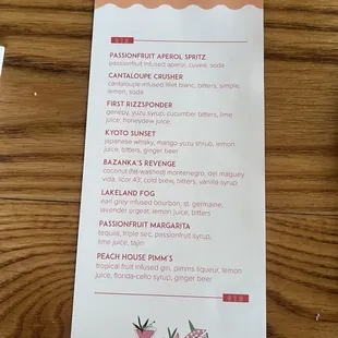 Drink menu