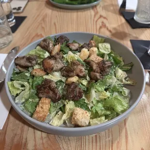 Chicken Caesar! The chicken was delectable. Homemade croutons and a traditional homemade Caesar dressing. Coming back again for this