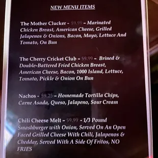 new menu items