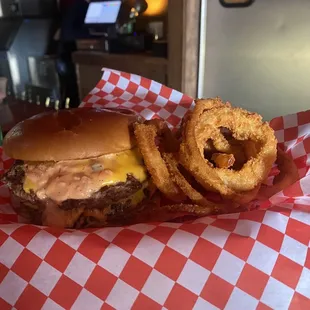 Kahuna burger and onion rings
