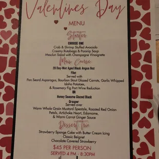 Valentines Menu