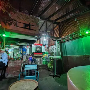 Outdoor back area for smoking and darts, Dec 28, 2023.