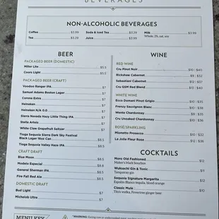 Beverage menu