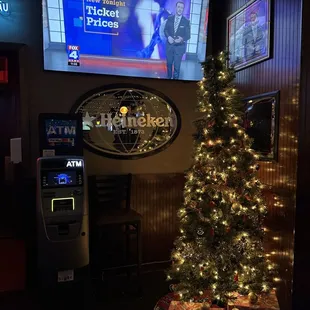 a christmas tree in front of a tv