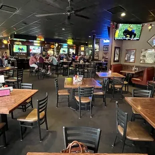 Wide angle view of the dining room.
