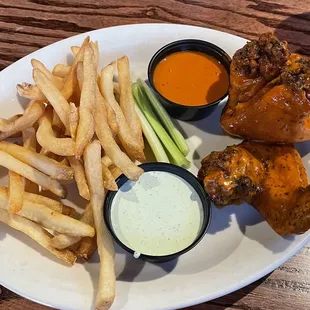 Yes, I'm posting another picture of the wings and fries with homemade blue cheese and a side of the wing sauce.