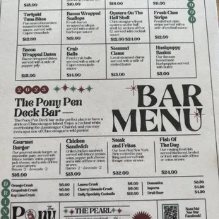 Bar menu only