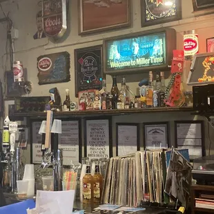 a bar with various items