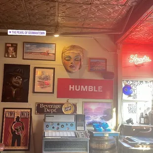 a display of beer and memorabilia