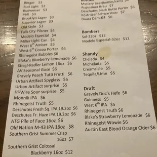 menu