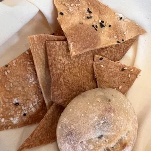 a basket of bread and crackers