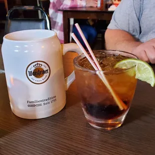 Draft beer and cc and coke