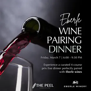 Join us on March 7, 6-9:30 PM, for a 4-course wine-paired dinner at The Peel Craft Bar. $85 pp.