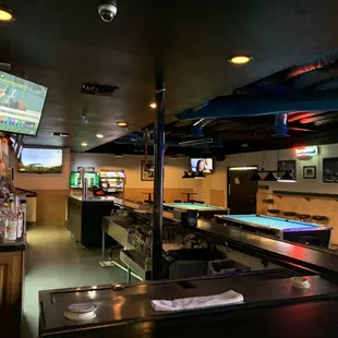 a bar with billiards and pool tables