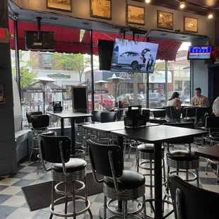 tables and chairs in a restaurant