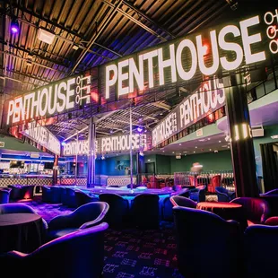 seating and neon sign