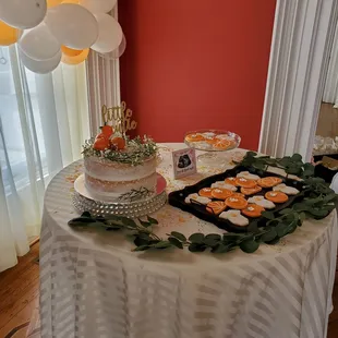 Cake and cookie corner for baby shower