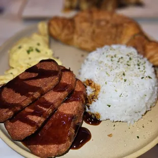 Spam eggs rice with crossiant
