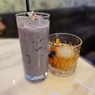 Ube cocktail and old fashion
