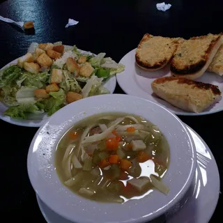 Soup With Salad And Bread