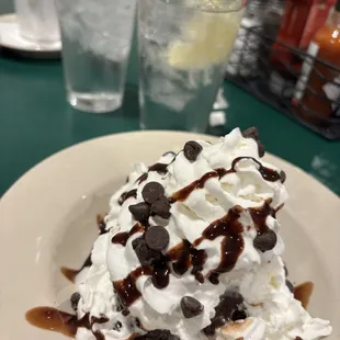 Brownie Bomb! (There's a brownie under a lot of whipped cream and ice cream.) Very sweet.