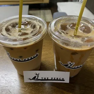 Vanilla latte (L) , Spanish latte (R)