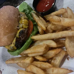 Cheddar burger and fries