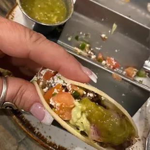 Street tacos with carne asada &amp; green salsa!