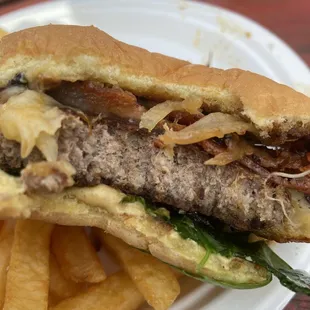 Brodie burger with bacon and fries, , $18.25 before tip. Very uhhhhhhh not good.