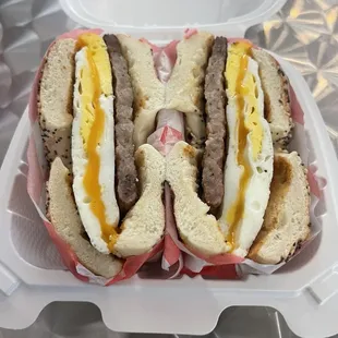 Sausage egg and cheese bagel samich!