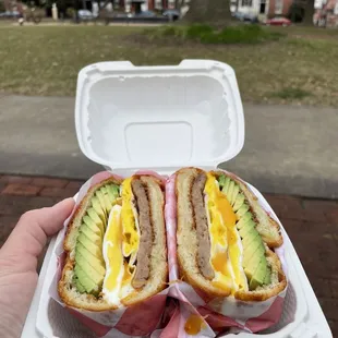 a sandwich in a styrofoam container