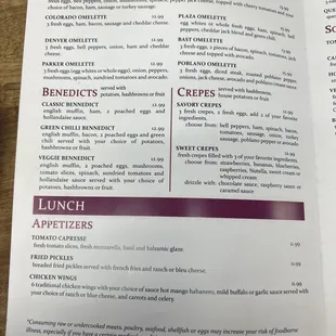Lunch menu