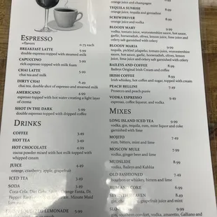 Drink menu page 1