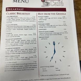 Breakfast menu