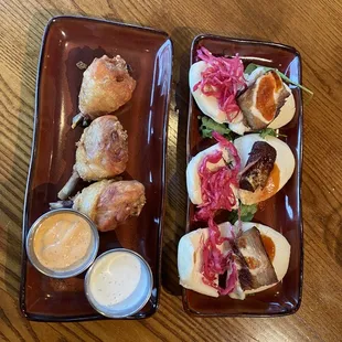 Wings and pork belly buns