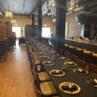 a long table with place settings